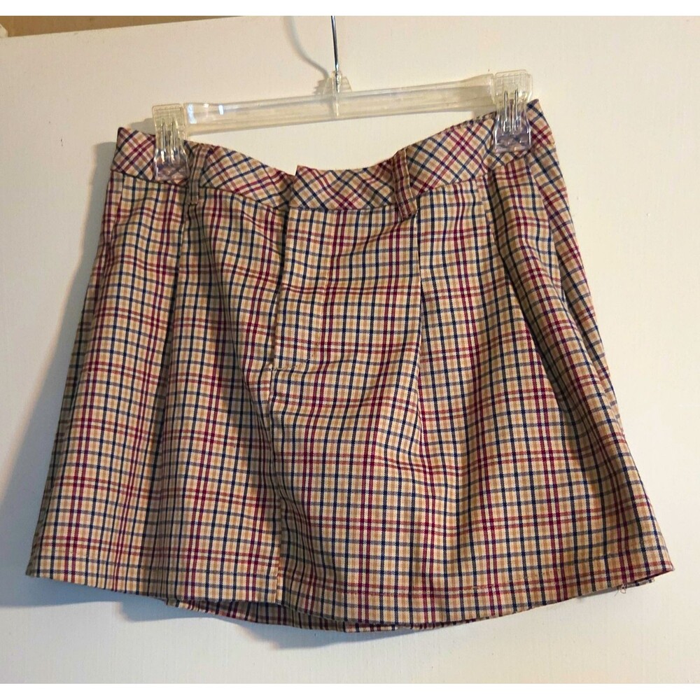 Divided by H&M Women’s S Beige/Blue/Red Plaid Woven Pleated Mini Zip Skirt